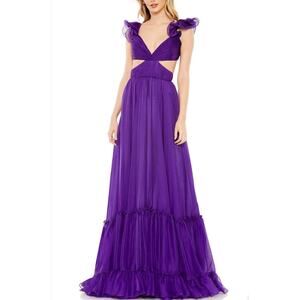 Mac Duggal 70254 Chiffon Backless A-Line Long Evening Gown Purple Size 6 Dress